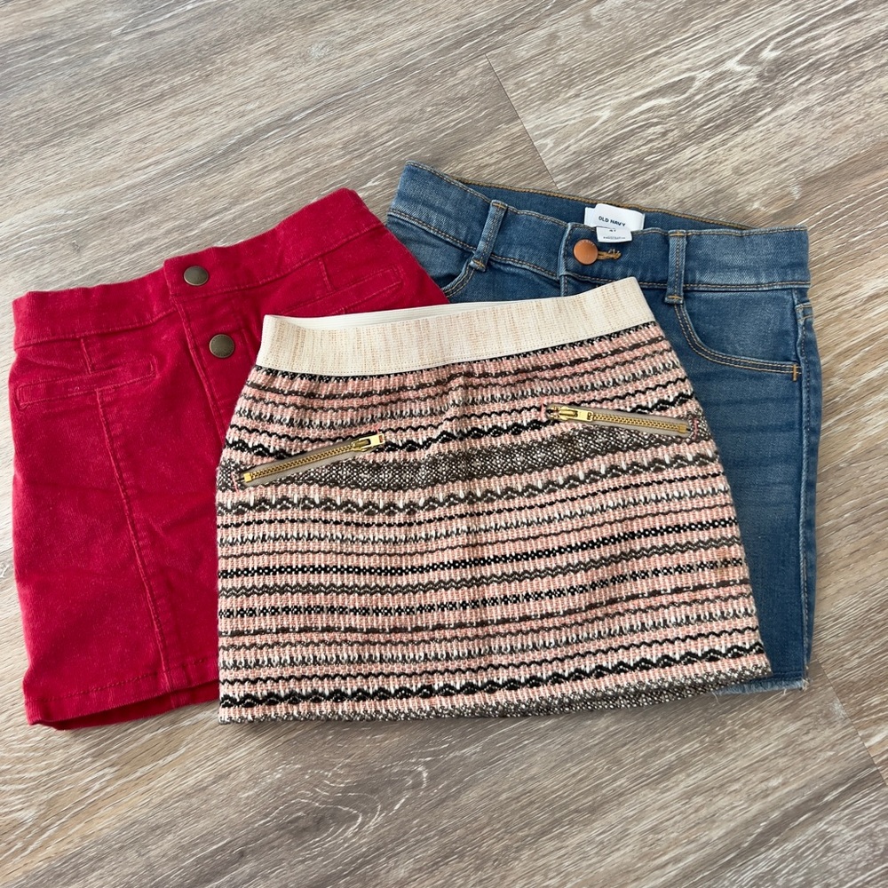 Bundle Of 3 Toddler Girl Skirts Size 4T Jean Velvet Knit